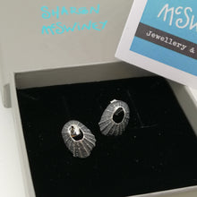 Load image into Gallery viewer, Oxidised silver tiny Marazion limpet shell studs handmade by Sharon McSwiney
