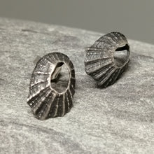 Load image into Gallery viewer, Oxidised silver tiny Marazion limpet shell studs handmade by Sharon McSwiney