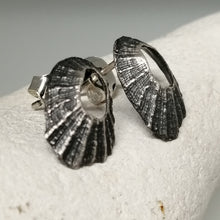 Load image into Gallery viewer, Oxidised silver tiny Marazion limpet shell studs handmade by Sharon McSwiney
