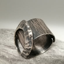 Load image into Gallery viewer, Limpet ring with Marazion limpet shell in oxidised silver handmade by Sharon McSwiney
