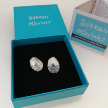 Load image into Gallery viewer, Sterling silver porthminster beach limpet stud earrings handmade by Sharon McSwiney in a giftbox