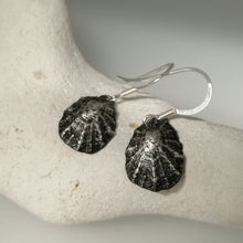 Load image into Gallery viewer, Oxidised silver Porthminster beach limpet shell earrings handmade by Sharon McSwiney
