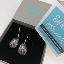 Load image into Gallery viewer, Oxidised silver Porthminster beach limpet shell earrings handmade by Sharon McSwiney