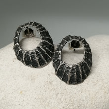Load image into Gallery viewer, Prussia cove limpet studs in oxidised silver hadnmade by Sharon McSwiney