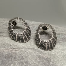 Load image into Gallery viewer, Prussia cove limpet studs in oxidised silver hadnmade by Sharon McSwiney