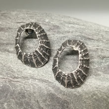 Load image into Gallery viewer, Prussia cove limpet studs in oxidised silver hadnmade by Sharon McSwiney