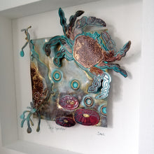 Load image into Gallery viewer, Sea garden picture with crab, seaweed, limpet metalwork handmade by Sharon McSwiney