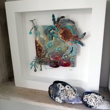 Load image into Gallery viewer, Sea garden picture with crab, seaweed, limpet metalwork handmade by Sharon McSwiney