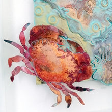 Load image into Gallery viewer, Metalwork sea garden picture with copper crab handmade by Sharon McSwiney
