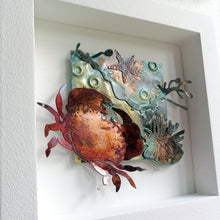 Load image into Gallery viewer, Metalwork sea garden picture with copper crab handmade by Sharon McSwiney