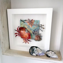 Load image into Gallery viewer, Metalwork sea garden picture with copper crab handmade by Sharon McSwiney