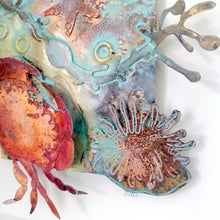 Load image into Gallery viewer, Metalwork sea garden picture with copper crab handmade by Sharon McSwiney
