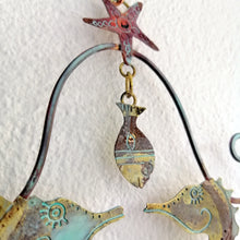 Load image into Gallery viewer, Little fish with seahorse couple in copper & brass handmade by Sharon McSwiney