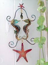 Load image into Gallery viewer, Seahorse couple in etched copper & brass handmade by Sharon McSwiney