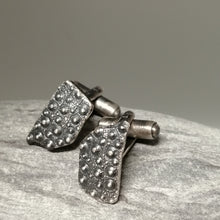 Load image into Gallery viewer, Oxidised sterling silver sea urchin beach find fragment handmade cuff links by Sharon McSwiney