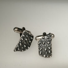 Load image into Gallery viewer, Oxidised sterling silver sea urchin beach find fragment handmade cuff links by Sharon McSwiney