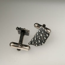 Load image into Gallery viewer, Oxidised sterling silver sea urchin beach find fragment handmade cuff links by Sharon McSwiney