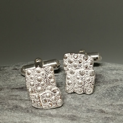 Sea Urchin Fragment Handmade sterling silver cuff links by Sharon McSwiney St Ives
