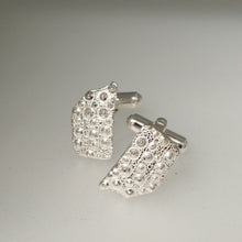 Load image into Gallery viewer, Sea Urchin Fragment Handmade sterling silver cuff links by Sharon McSwiney St Ives