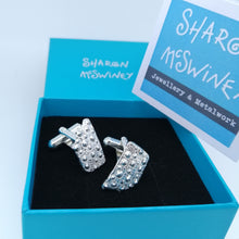 Load image into Gallery viewer, Sea Urchin Fragment Handmade sterling silver cuff links by Sharon McSwiney St Ives in gift box