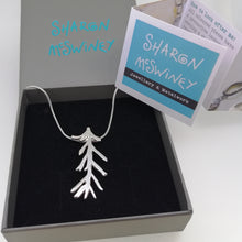 Load image into Gallery viewer, seaweed frond necklace sterling silver pendant handmade by Sharon McSwiney St Ives in a gift box

