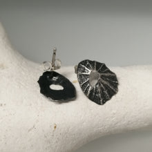 Load image into Gallery viewer, Sennen Cove limpet shell earrings in oxidised sterling silver handmade by Sharon McSwiney
