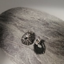 Load image into Gallery viewer, Sennen Cove limpet shell earrings in oxidised sterling silver handmade by Sharon McSwiney