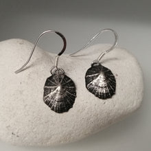 Load image into Gallery viewer, Oxidised small Marazion limpet shell drop earrings handmade by Sharon  McSwiney