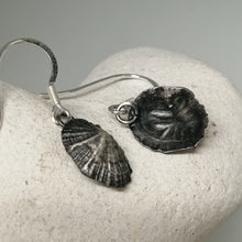 Load image into Gallery viewer, Oxidised small Marazion limpet shell drop earrings handmade by Sharon  McSwiney