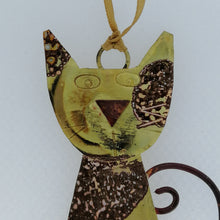 Load image into Gallery viewer, Spotty brass cat handmade decoration by Sharon McSwiney