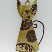 Load image into Gallery viewer, Spotty brass cat handmade decoration by Sharon McSwiney