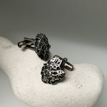 Load image into Gallery viewer, Oxidised Silver Handmade Textured Porthmeor Beach Cuff links by Sharon McSwiney, St Ives
