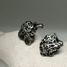 Load image into Gallery viewer, Oxidised Silver Handmade Textured Porthmeor Beach Cuff links by Sharon McSwiney, St Ives