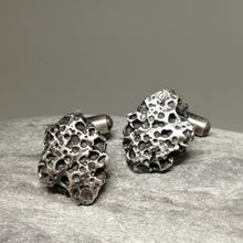 Load image into Gallery viewer, Oxidised Silver Handmade Textured Porthmeor Beach Cuff links by Sharon McSwiney, St Ives