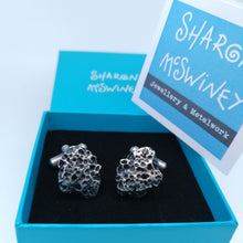 Load image into Gallery viewer, Oxidised Silver Handmade Textured Porthmeor Beach Cuff links by Sharon McSwiney, St Ives gift boxed