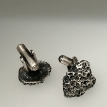 Load image into Gallery viewer, Oxidised Silver Handmade Textured Porthmeor Beach Cuff links by Sharon McSwiney, St Ives