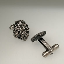 Load image into Gallery viewer, Oxidised Silver Handmade Textured Porthmeor Beach Cuff links by Sharon McSwiney, St Ives