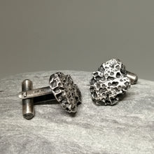 Load image into Gallery viewer, Oxidised Silver Handmade Textured Porthmeor Beach Cuff links by Sharon McSwiney, St Ives