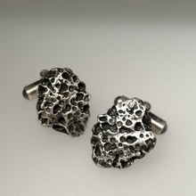 Load image into Gallery viewer, Oxidised Silver Handmade Textured Porthmeor Beach Cuff links by Sharon McSwiney, St Ives
