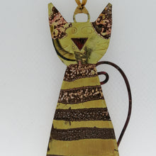 Load image into Gallery viewer, Striped brass cat decoration handmade by Sharon McSwiney