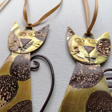 Load image into Gallery viewer, Spotty brass cat handmade decorations by Sharon McSwiney
