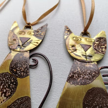 Load image into Gallery viewer, Spotty brass cat handmade decorations by Sharon McSwiney