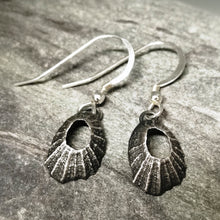 Load image into Gallery viewer, Tiny Marazion limpet drops in oxidised silver handmade by Sharon McSwiney