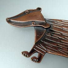 Load image into Gallery viewer, badger brooch in a copper finish handmade by Sharon McSwiney 
