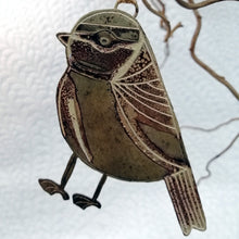 Load image into Gallery viewer, Bluetit bird decoration in brass handmade by Sharon McSwiney