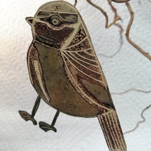 Load image into Gallery viewer, Bluetit bird decoration in brass handmade by Sharon McSwiney 
