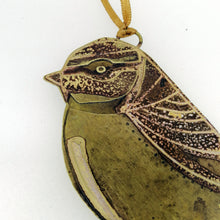 Load image into Gallery viewer, Bluetit bird decoration in brass handmade by Sharon McSwiney