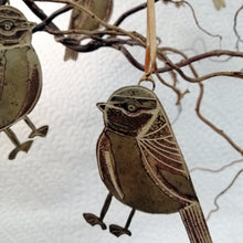 Load image into Gallery viewer, Bluetit bird decoration in brass handmade by Sharon McSwiney