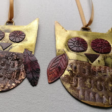 Load image into Gallery viewer, Brass owl decorations handmade by Sharon McSwiney