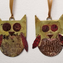 Load image into Gallery viewer, Brass owl decorations handmade by Sharon McSwiney